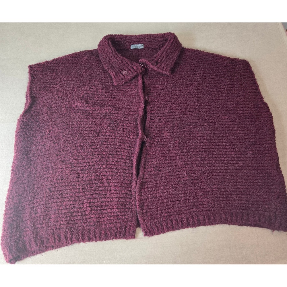 Elsamanda Italy Knit Vest Top Cardigan‎ Button Up Burgundy One Size